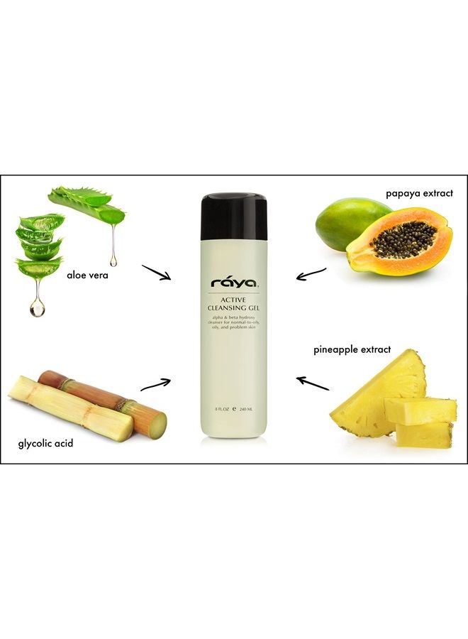 Raya Active Facial Cleansing Gel with AHA and BHA 8 oz (G-107) | Oil-Free and Exfoliating Deep Pore Gel Cleanser for Oily and Break-Out Skin | Made with Alpha and Beta Hydroxy Acids - Image 2