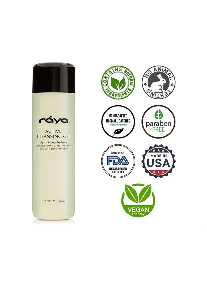 Raya Active Facial Cleansing Gel with AHA and BHA 8 oz (G-107) | Oil-Free and Exfoliating Deep Pore Gel Cleanser for Oily and Break-Out Skin | Made with Alpha and Beta Hydroxy Acids - Image 4