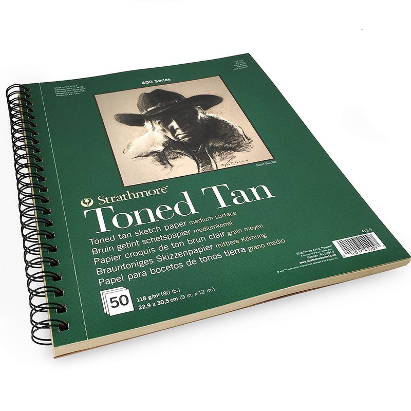 Strathmore دفتر رسم ستراثمور 400، بني مائل، 9x12 بوصة، 50 ورقة - دفتر رسم للفنانين، الرسوم التوضيحية، طلاب فنون - Image 2