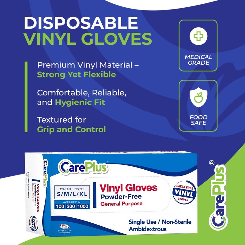 CARE PLUS Latex-Free Vinyl Gloves Clear Extra Large Size 100 Count | Heavy Duty, Non-Sterile, Powder-Free, Rubber | Food Prep, Kitchen & Cleaning Gloves, Ideal for Professional Use - Image 2