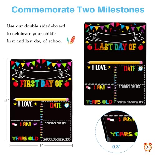 PETCEE First & Last Day of School Sign - Double Sided Back to School Board Sign Reusable and Erasable 1st Day of Preschool Pre-K Kindergarten Photo Props Gifts for Duaghter Son - Image 3