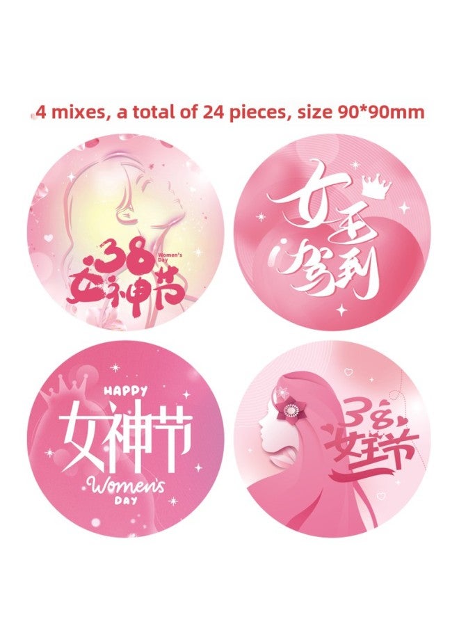 Goddess Festival Happy Gift Packaging Sticker Advanced Sense Decoration Arrangement Pink Love Flower Special-shaped Adhesive Sticker-Colour:Happy Goddess Day Stickers 24 Pieces - Image 1