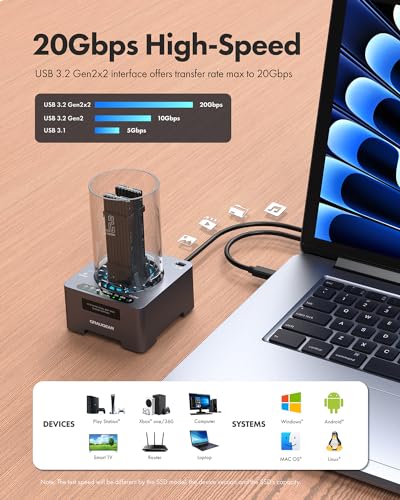 GRAUGEAR NVMe M.2 SSD Duplicator Dual-Bay Offline Clone Tool-Free, 20Gbps USB C to M.2 SSD Drive Cloner Docking Station Adapter Enclosure for M2 SSD Hard Drives M-Key - Image 4