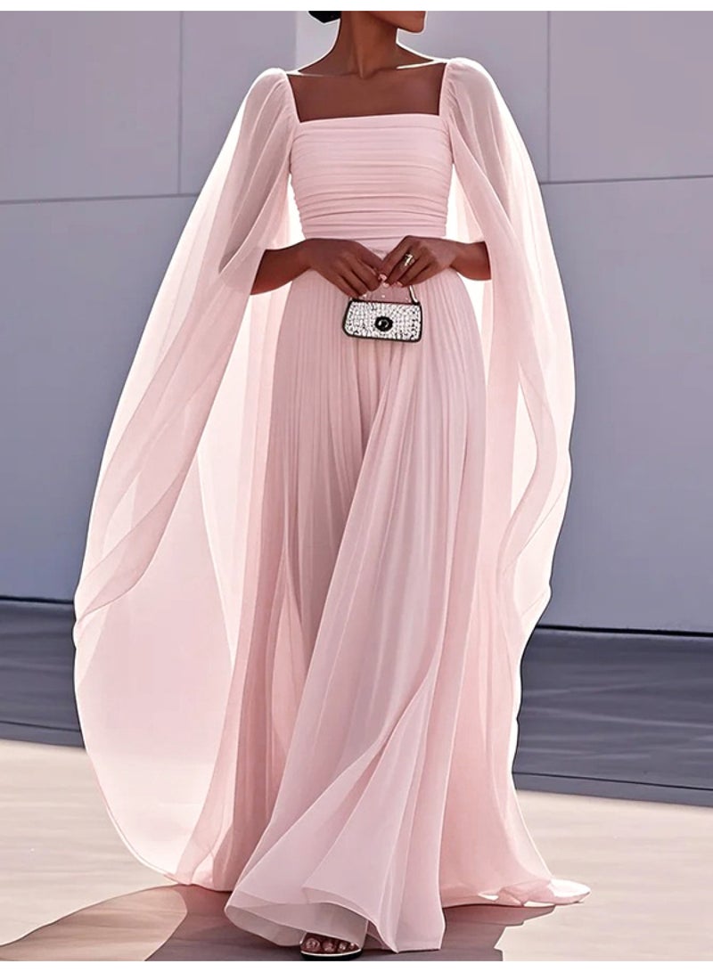 Cape Gauze Pleated Split-Joint Square-Neck Evening Dresses Maxi Dresses
