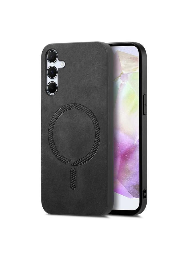 S-TOP Case For Samsung Galaxy A35 5G Solid Color Retro Magsafe PU Back Cover Phone Case - Image 1