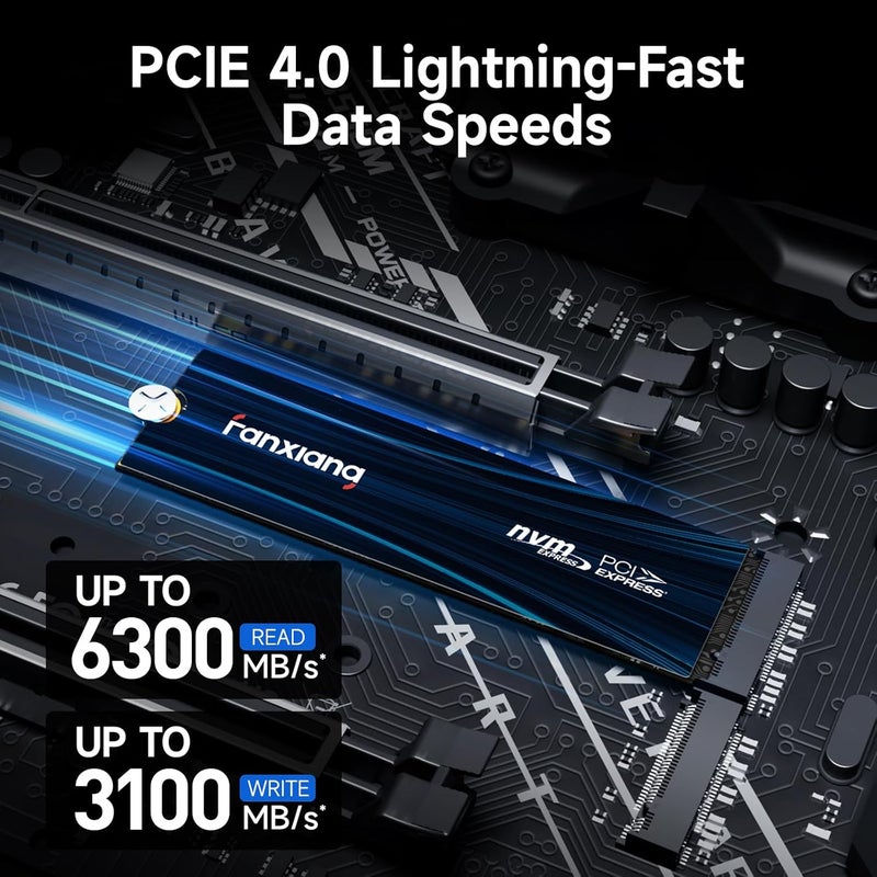 فانكسيانغ 500 جيجابايت NVMe SSD من PCIe الجيل الرابع قرص SSD للألعاب لبلاي ستيشن 5، تصل سرعته إلى 6300 ميجابايت/ثانية، M.2 2280 SSD متوافق مع توسعة تخزين بلاي ستيشن 5، محرك أقراص الحالة الصلبة الداخلي للاعبين والمحترفين والمبدعين S880E - Image 4