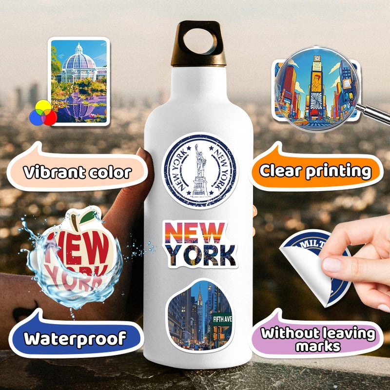 WAKEMOODEI 100PCS New York Stickers, Waterproof NYC Travel Vinyl Stickers for Laptop Water Bottle Scrapbook Luggage, New York-Themed Decoration, NYC Souvenir Gift Pack - Image 3