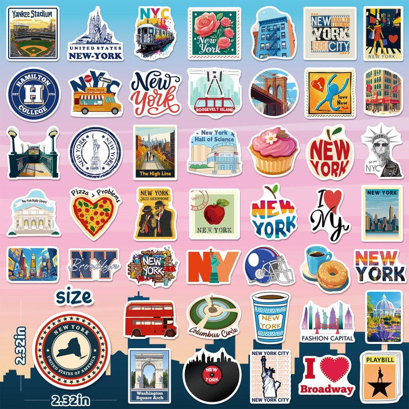WAKEMOODEI 100PCS New York Stickers, Waterproof NYC Travel Vinyl Stickers for Laptop Water Bottle Scrapbook Luggage, New York-Themed Decoration, NYC Souvenir Gift Pack - Image 2