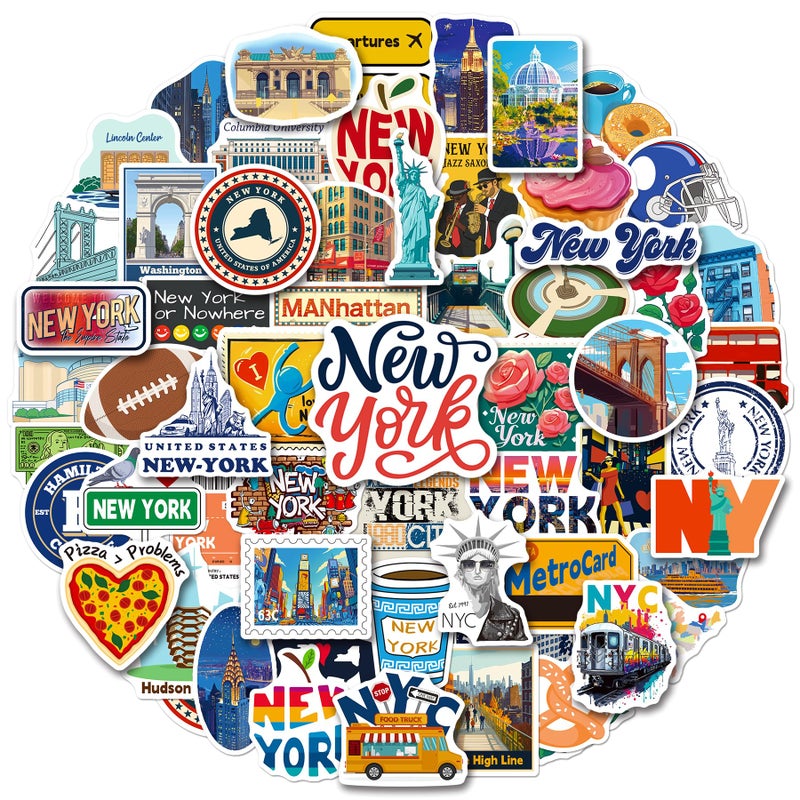 WAKEMOODEI 100PCS New York Stickers, Waterproof NYC Travel Vinyl Stickers for Laptop Water Bottle Scrapbook Luggage, New York-Themed Decoration, NYC Souvenir Gift Pack - Image 1
