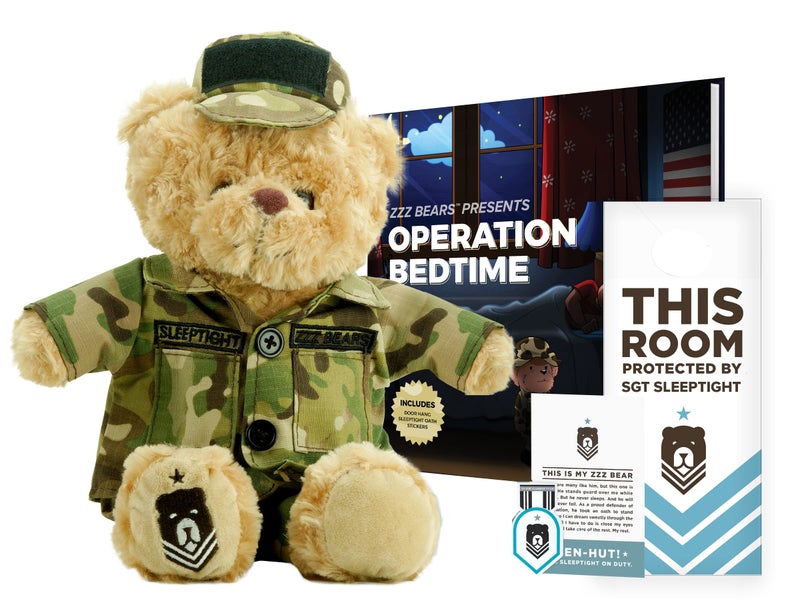 ZZZ Bears SGT Sleeptight Army Teddy Bear with Storybook & Sleep System, Comforting Gift for Army Kids, Helps with Bedtime Routine, Deployment Separation & Emotional Support - Image 1