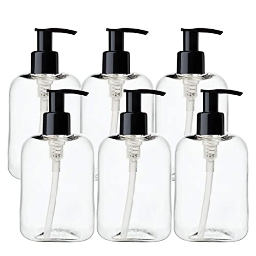 HARRODS Empty Plastic Pump Bottle 250Ml (Pack of 6) - Transparents Bottle For oil, Liquid, Fogging, Room Spray, Rangoli and Hand wash - Image 1
