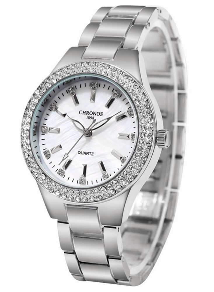 CHRONOS Luxury Crystal Women Dress Watch Fashion Classic Waterproof Stainless Steel Quartz Ladies Wristwatches - Image 1