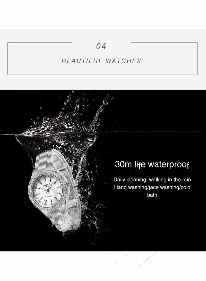 CHRONOS Luxury Crystal Women Dress Watch Fashion Classic Waterproof Stainless Steel Quartz Ladies Wristwatches - Image 4