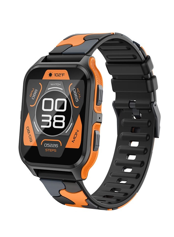 AROAQ P73 Smart Watch, 300mah Multifunction Fitness Tracker Watch With Bluetooth Call Voice Assistant, Colorful Hd Large Display Smart Bracelet Sports Watch, (Camouflage Orange And Grey) - Image 1