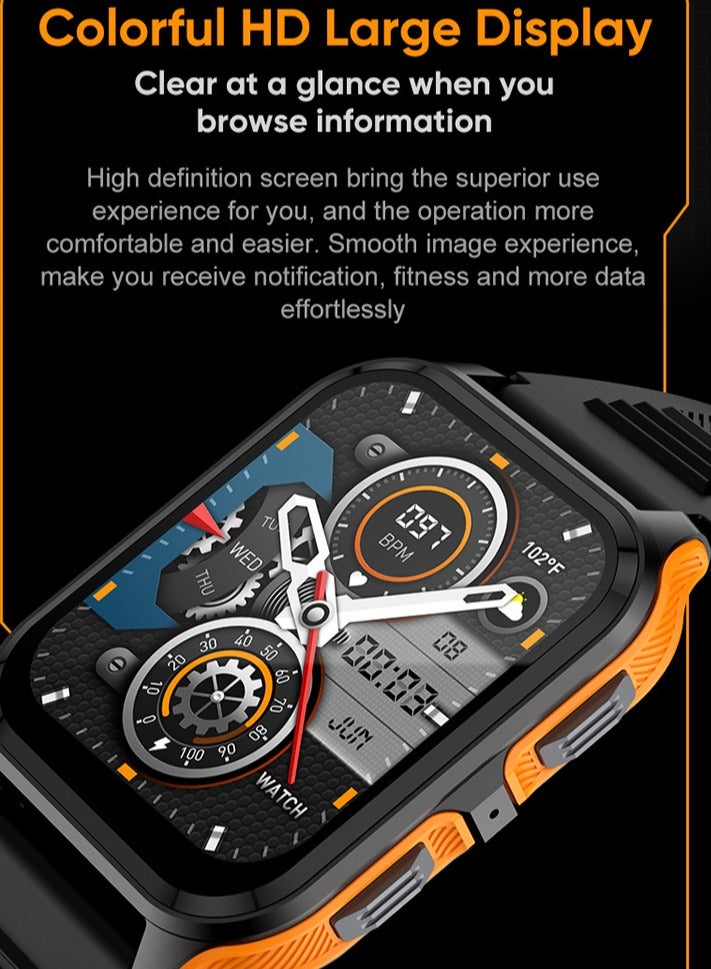 AROAQ P73 Smart Watch, 300mah Multifunction Fitness Tracker Watch With Bluetooth Call Voice Assistant, Colorful Hd Large Display Smart Bracelet Sports Watch, (Camouflage Orange And Grey) - Image 4