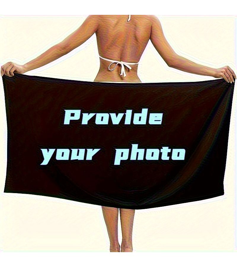 Custom Photo Beach Towel 62.99x31.5 Inch Extra Large Quick Dry Sand Free Microfiber High Absorbent Black And White Print Happy Holidays Personalized Pool Travel Essential Modern Design Hand Wash Only 