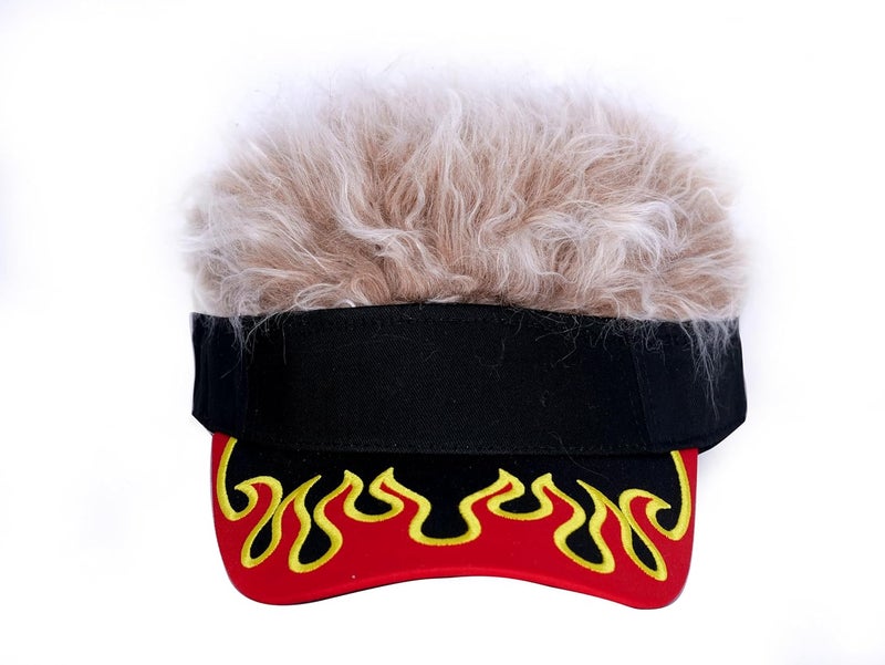 KELSOD Men's Hair Visor ​Sun Hats Visor with Hair Fake Hat with Hair for Men Novelty Spiked Adjustable Baseball Caps Funny Gift, Flame Coffee, Medium - Image 4