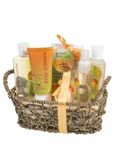 Freida and Joe Mango Pear Spa Gift Set in Woven Antique Basket 