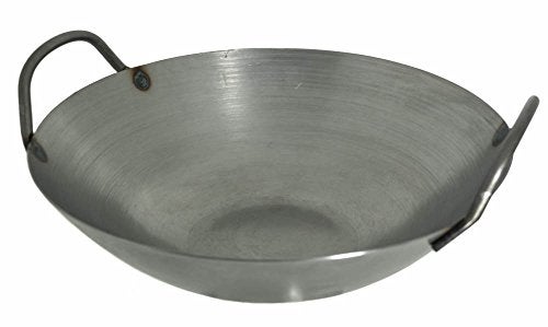 M.V. Trading 14 Inches Carbon Steel Flat Bottom Wok with Two Side Handle 14 Gauge Thickness USA Made - Image 1