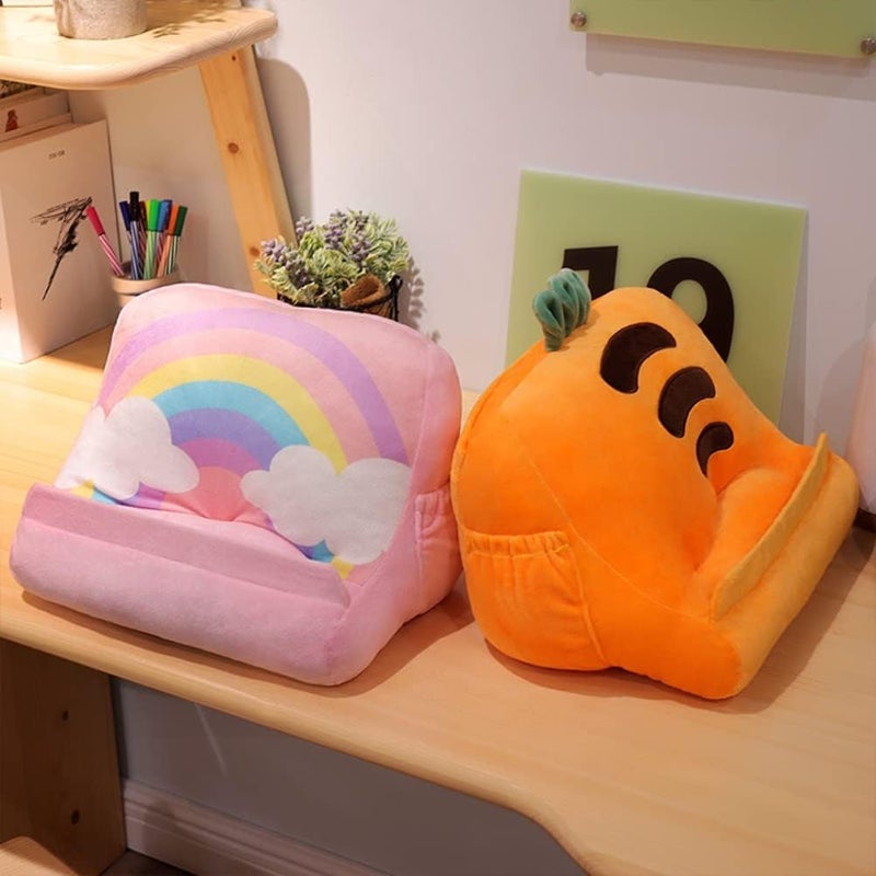 Dpofirs Pillow Tablet Stand, Soft Plush Tablet Holder with Storage Pockets for Kids, Compatible with pads Tablet Phone, Sturdy Fluffy Cushion for Home Travel School Birthday Christmas (orange) - Image 4