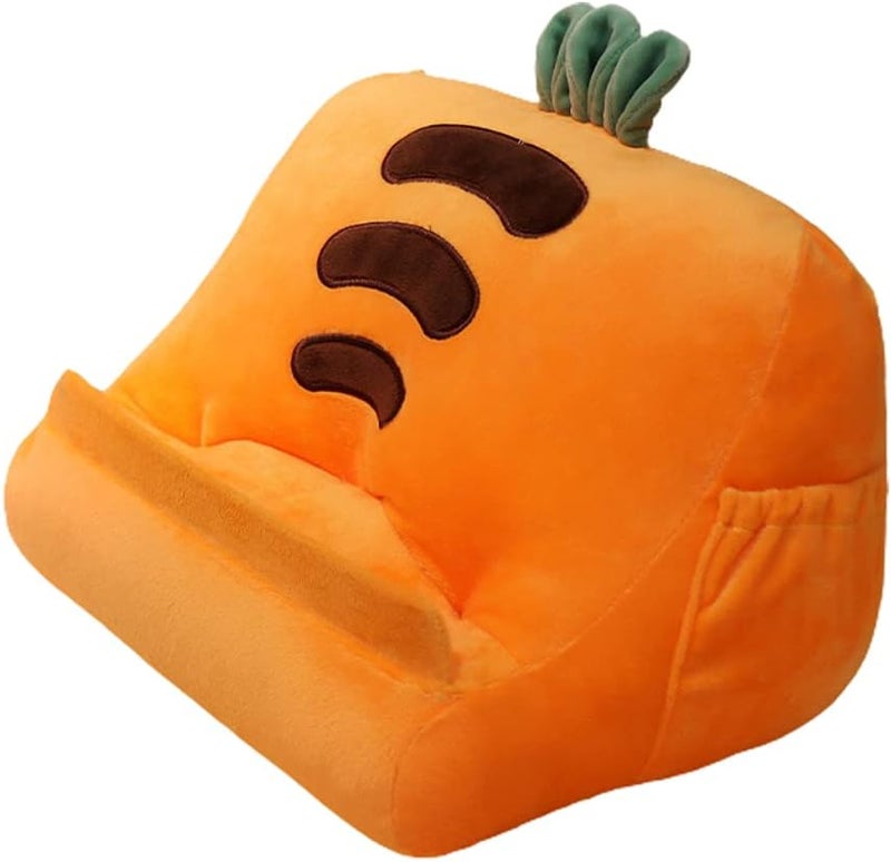 Dpofirs Pillow Tablet Stand, Soft Plush Tablet Holder with Storage Pockets for Kids, Compatible with pads Tablet Phone, Sturdy Fluffy Cushion for Home Travel School Birthday Christmas (orange) - Image 1