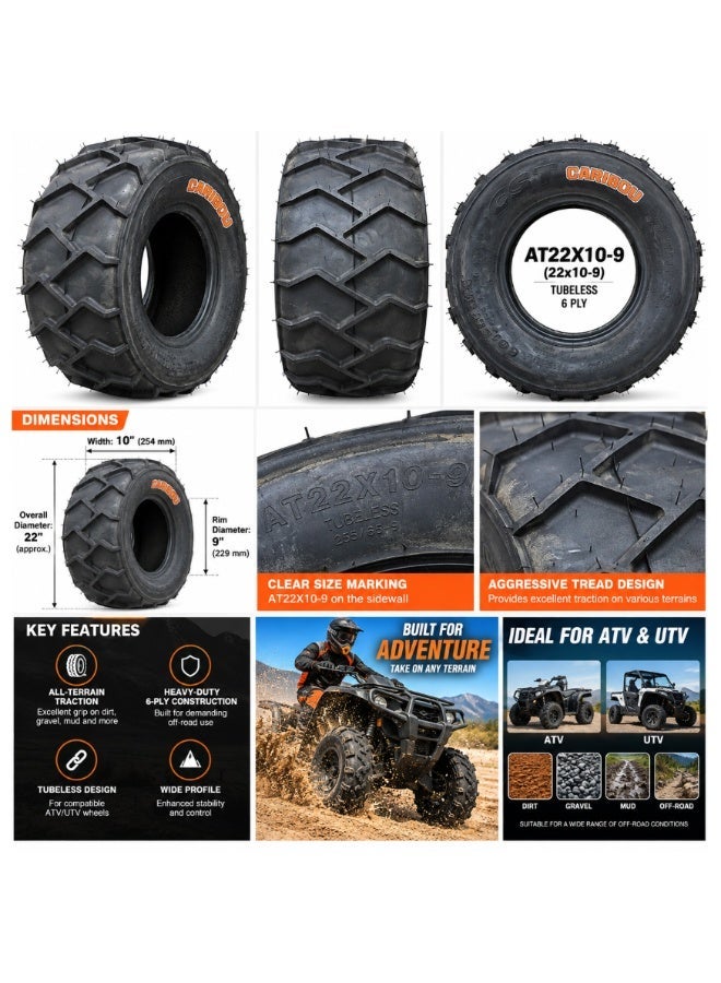 CST AT22X10-9 ATV UTV Tire, 22x10-9 Tubeless 6 Ply All-Terrain Off-Road Tire, 9 Inch Rim, Aggressive Tread for Dirt Gravel Mud and Trail Use - Image 4