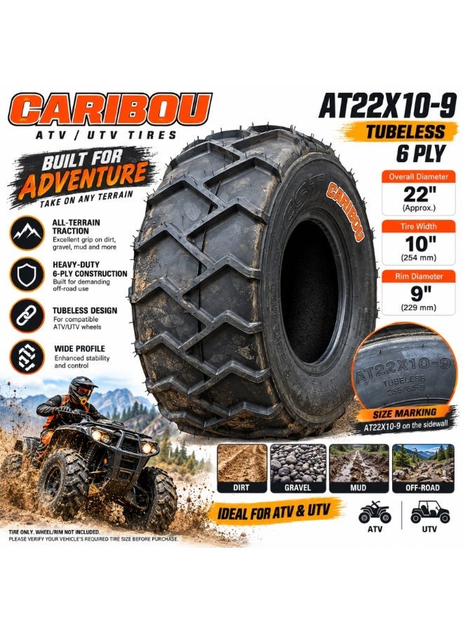 CST AT22X10-9 ATV UTV Tire, 22x10-9 Tubeless 6 Ply All-Terrain Off-Road Tire, 9 Inch Rim, Aggressive Tread for Dirt Gravel Mud and Trail Use - Image 1