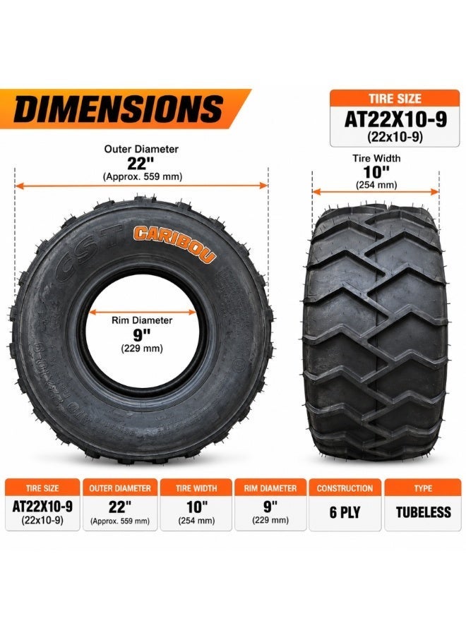CST AT22X10-9 ATV UTV Tire, 22x10-9 Tubeless 6 Ply All-Terrain Off-Road Tire, 9 Inch Rim, Aggressive Tread for Dirt Gravel Mud and Trail Use - Image 2