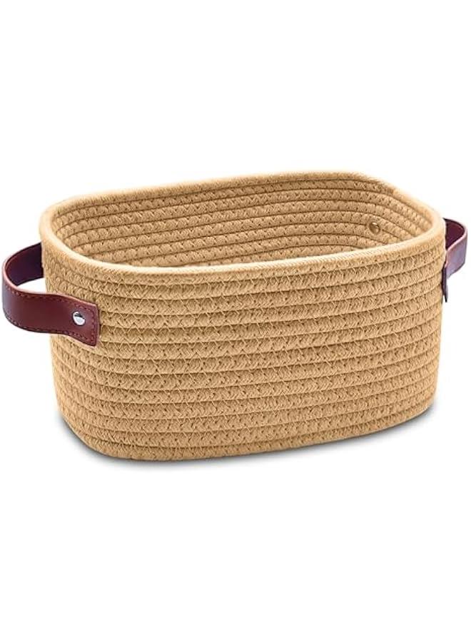 Arabest Small Storage Basket, Mini Baskets with Handle, Cute Cotton Woven Baskets for Shelves, Boho Decorative Toy Storage Bin for Nursery, Spa, Empty Gift Basket - XS, Brown  - Image 1