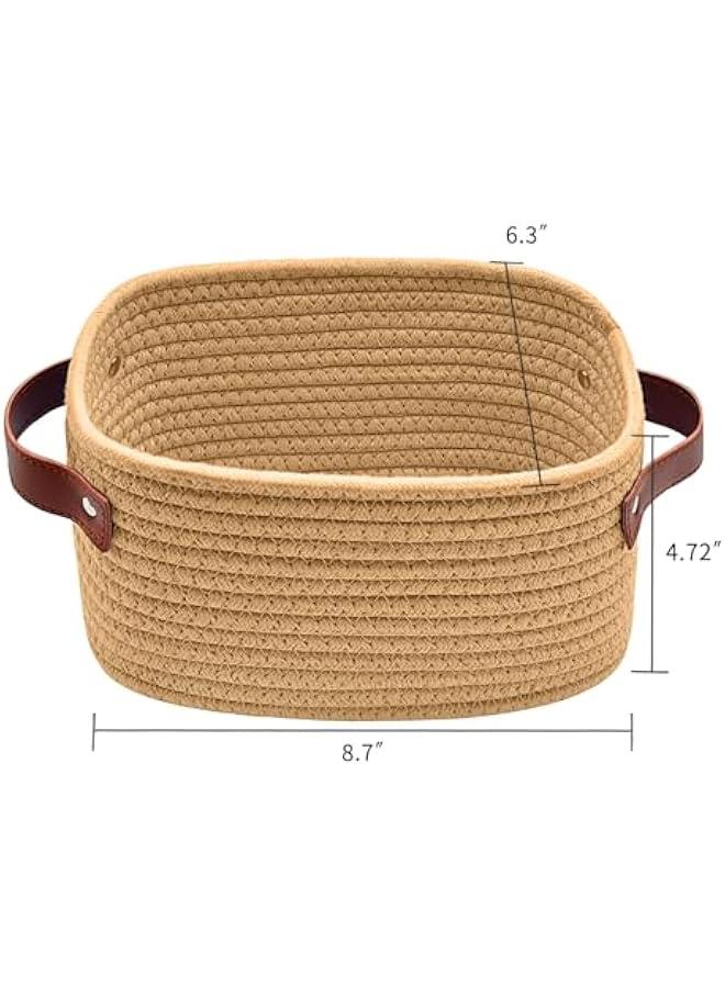 Arabest Small Storage Basket, Mini Baskets with Handle, Cute Cotton Woven Baskets for Shelves, Boho Decorative Toy Storage Bin for Nursery, Spa, Empty Gift Basket - XS, Brown  - Image 2