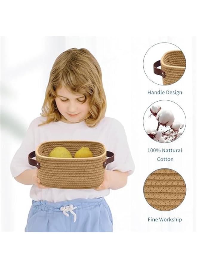 Arabest Small Storage Basket, Mini Baskets with Handle, Cute Cotton Woven Baskets for Shelves, Boho Decorative Toy Storage Bin for Nursery, Spa, Empty Gift Basket - XS, Brown  - Image 4