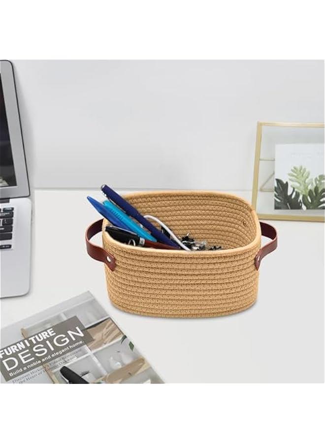 Arabest Small Storage Basket, Mini Baskets with Handle, Cute Cotton Woven Baskets for Shelves, Boho Decorative Toy Storage Bin for Nursery, Spa, Empty Gift Basket - XS, Brown  - Image 5