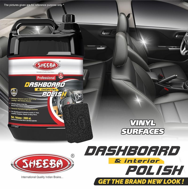 SHEEBA Dashboard & Interior Polish Protectant with Applicator Pads for Cars & Bikes, Restores Original Look, Long Lasting, for Plastic & Vinyl Surfaces, Prevents Ageing, Dullness, Non Greasy: 2000mL - Image 5
