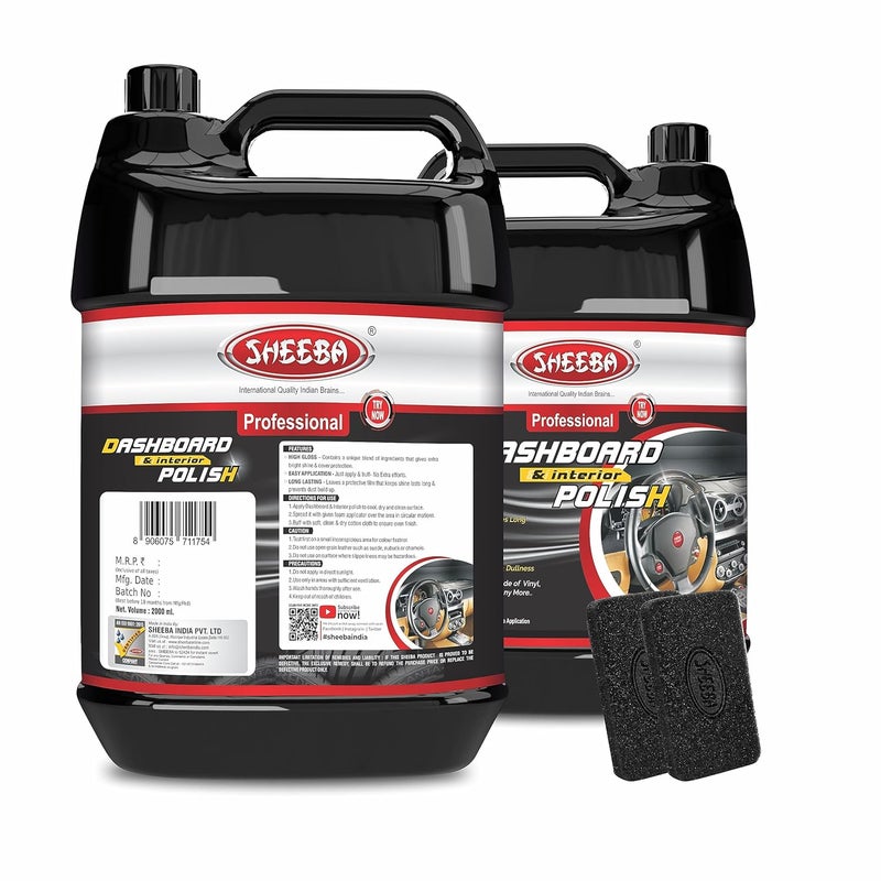 SHEEBA Dashboard & Interior Polish Protectant with Applicator Pads for Cars & Bikes, Restores Original Look, Long Lasting, for Plastic & Vinyl Surfaces, Prevents Ageing, Dullness, Non Greasy: 2000mL - Image 2