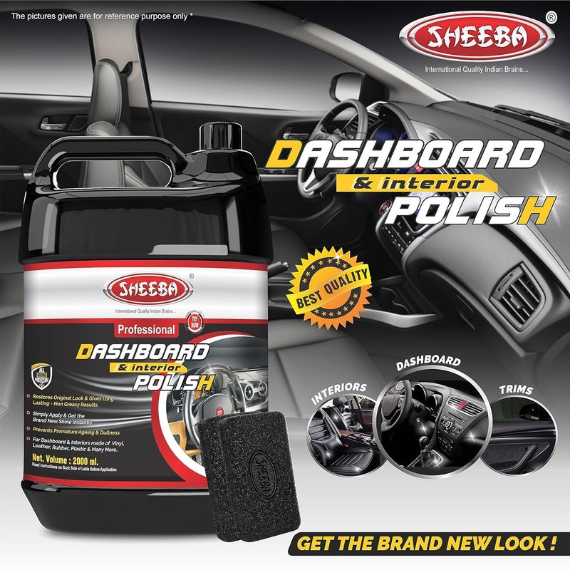 SHEEBA Dashboard & Interior Polish Protectant with Applicator Pads for Cars & Bikes, Restores Original Look, Long Lasting, for Plastic & Vinyl Surfaces, Prevents Ageing, Dullness, Non Greasy: 2000mL - Image 3