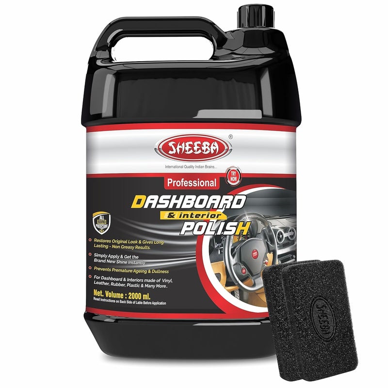 SHEEBA Dashboard & Interior Polish Protectant with Applicator Pads for Cars & Bikes, Restores Original Look, Long Lasting, for Plastic & Vinyl Surfaces, Prevents Ageing, Dullness, Non Greasy: 2000mL - Image 1