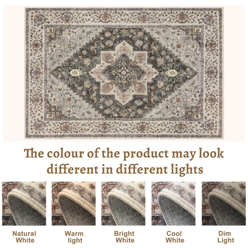 Tangsoo Washable Rug 4x6 Area Rug, Vintage Rug Indoor for Living Room, Non Slip Machine Washable Large Rugs, Soft Print Distressed Grey Farmhouse Carpet for Bedroom Dining Room Dorm Office - Image 2