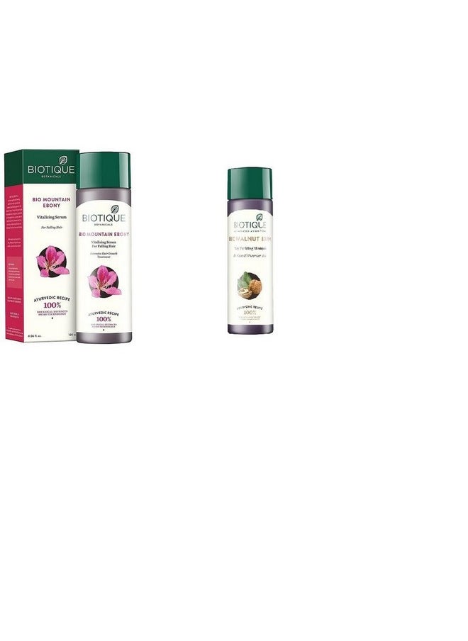 Biotique Bio Mountain Ebony Vitalizing Serum For Falling Hair Intensive Hair Growth Treatment, 120Ml & Bio Walnut Bark Fresh Lift Body Building Shampoo For Fine & Thinning Hair, 190Ml 