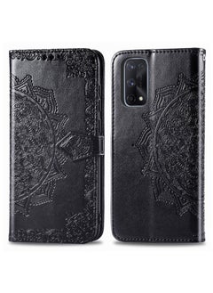 HuHa Case Cover For Realme X7 Pro Embossed Mandala Pattern TPU + PU Horizontal Flip Leather Case with Holder & Three Card Slots & Wallet Black 