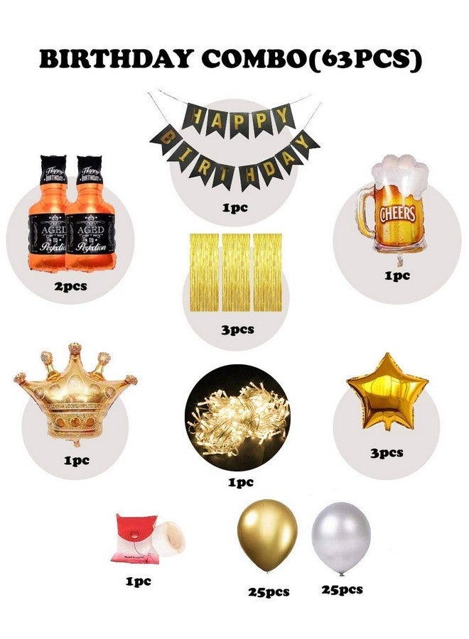 Party Propz(Laksha Gold) Happy Birthday Decoration For Husband - 63pcs Birthday Decoration Items For Husband | Birthday Decoration Kit | Birthday Decoration Items Kit For Men (Cardstock) - Image 2