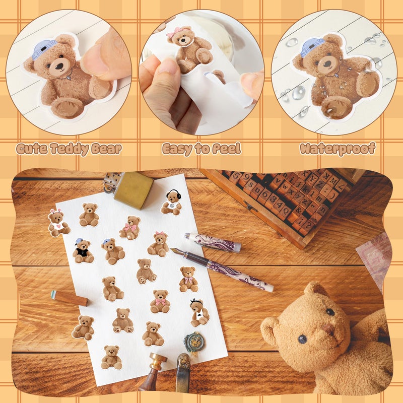 cnhoqc 1000pcs لطيف تيدي بير ملصقات رولز (2 لفات) 16 تصاميم لعبة الدب الشارات الزخرفية للأطفال رائعتين تيدي ملصقات ذاتية اللصق للحرف اليدوية زجاجات المياه سجلات القصاصات أغلفة الهدايا - Image 3