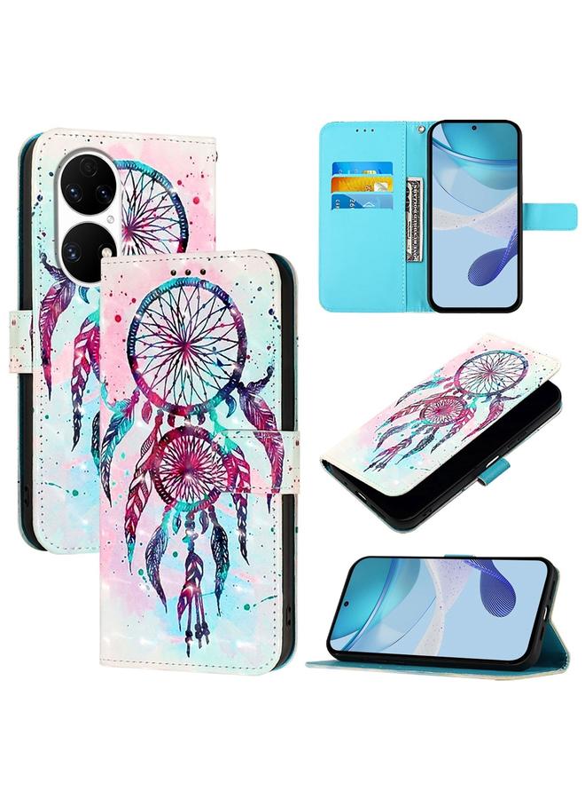 زبون جراب لهاتف Huawei P50 Pro، جراب جلدي أفقي قابل للطي بتصميم ثلاثي الأبعاد - Image 1