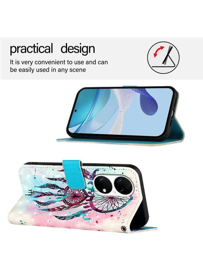 زبون جراب لهاتف Huawei P50 Pro، جراب جلدي أفقي قابل للطي بتصميم ثلاثي الأبعاد - Image 3