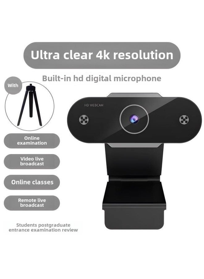 Computer Camera Desktop Home Notebook USB External Live HD With Microphone Microphone Integrated External-Color:Upgraded Version-black★Qing 4k [automatic Focus + Built-in Microphone] Comes With Triangular Stand  - Image 1
