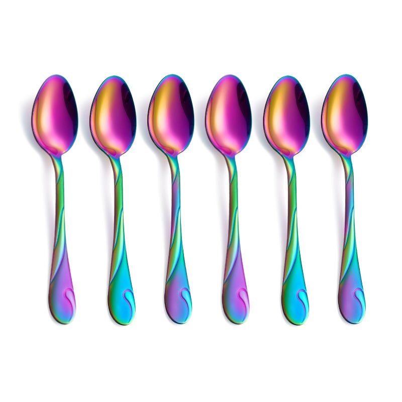 Rainbow Dessert Spoons Seeshine 65inch Stainless Steel Shiny Rainbow Teaspoon Espresso Coffee Spoon Tea Spoons Silverware Set of 6