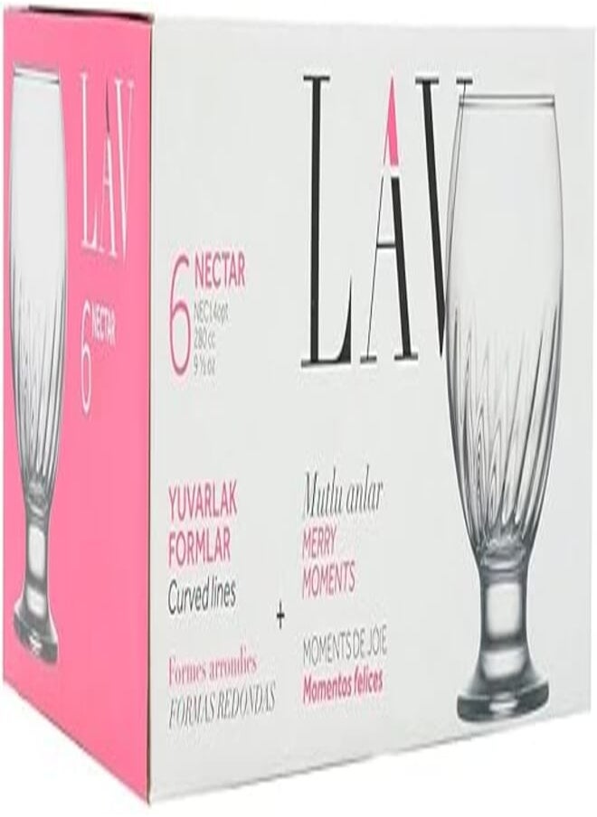 LAV LAV NECTAR Glass / 280 cc - 9.50 Oz / 6 Pcs/Elegant design, Trusted Brand, Attractive shape of Sparkling Drink, Soft Drink, Smoothies, Juices, Cocktails/High Quality Materials 