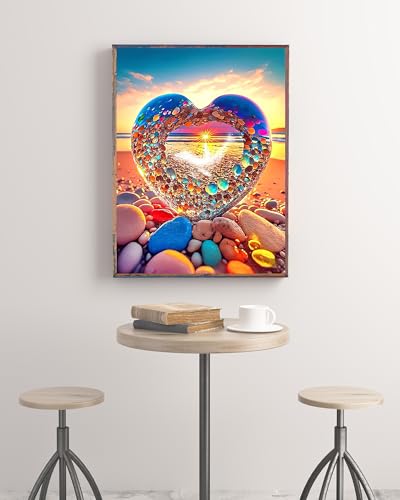 KINPLUB 5D Diamond Painting Kits for Adults, Color Heart Shape Stone Diamond Art Kits for Beginners, DIY Full Round Drill Love Beach Paint with Diamonds Dots Gem Art, Home Wall Decor 12 x 16 Inch - Image 5