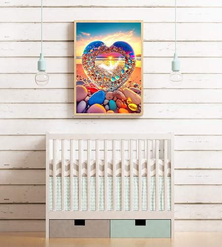 KINPLUB 5D Diamond Painting Kits for Adults, Color Heart Shape Stone Diamond Art Kits for Beginners, DIY Full Round Drill Love Beach Paint with Diamonds Dots Gem Art, Home Wall Decor 12 x 16 Inch - Image 4