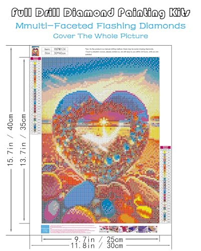 KINPLUB 5D Diamond Painting Kits for Adults, Color Heart Shape Stone Diamond Art Kits for Beginners, DIY Full Round Drill Love Beach Paint with Diamonds Dots Gem Art, Home Wall Decor 12 x 16 Inch - Image 2