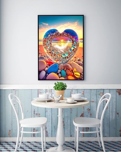 KINPLUB 5D Diamond Painting Kits for Adults, Color Heart Shape Stone Diamond Art Kits for Beginners, DIY Full Round Drill Love Beach Paint with Diamonds Dots Gem Art, Home Wall Decor 12 x 16 Inch - Image 3